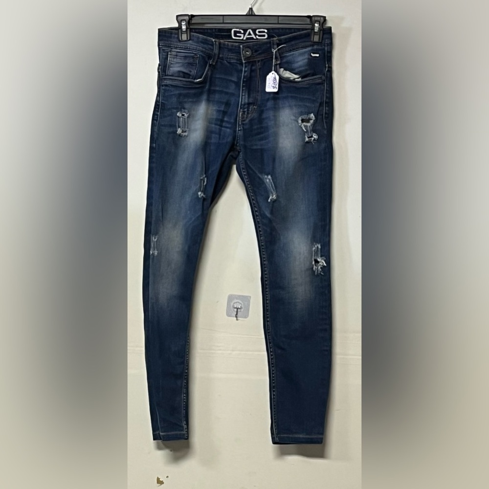 GAS Men's Distressed Jeans Size 32x34- Dark Blue